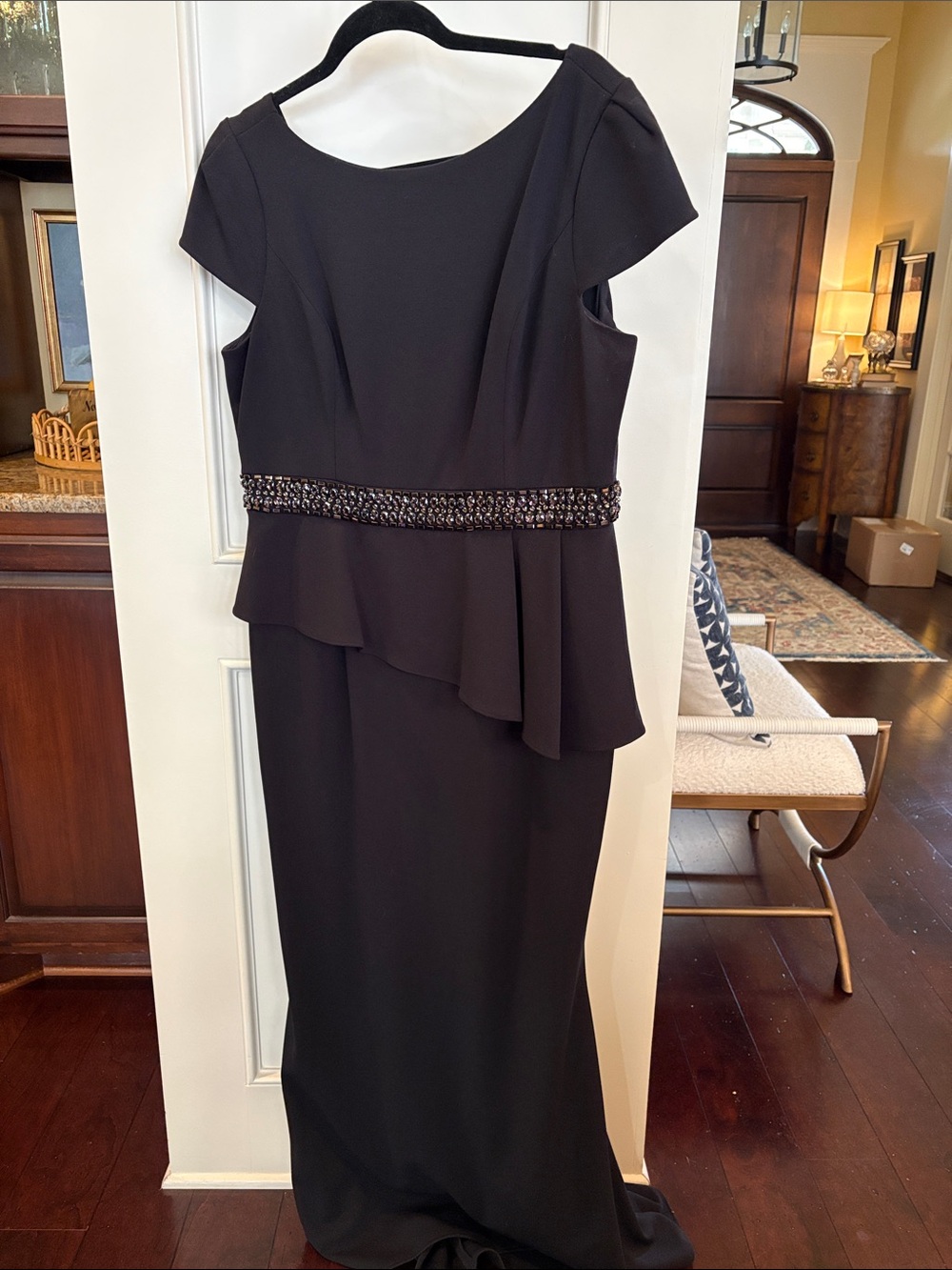 Adrianna Papell Black Beaded Waist Maxi Dress